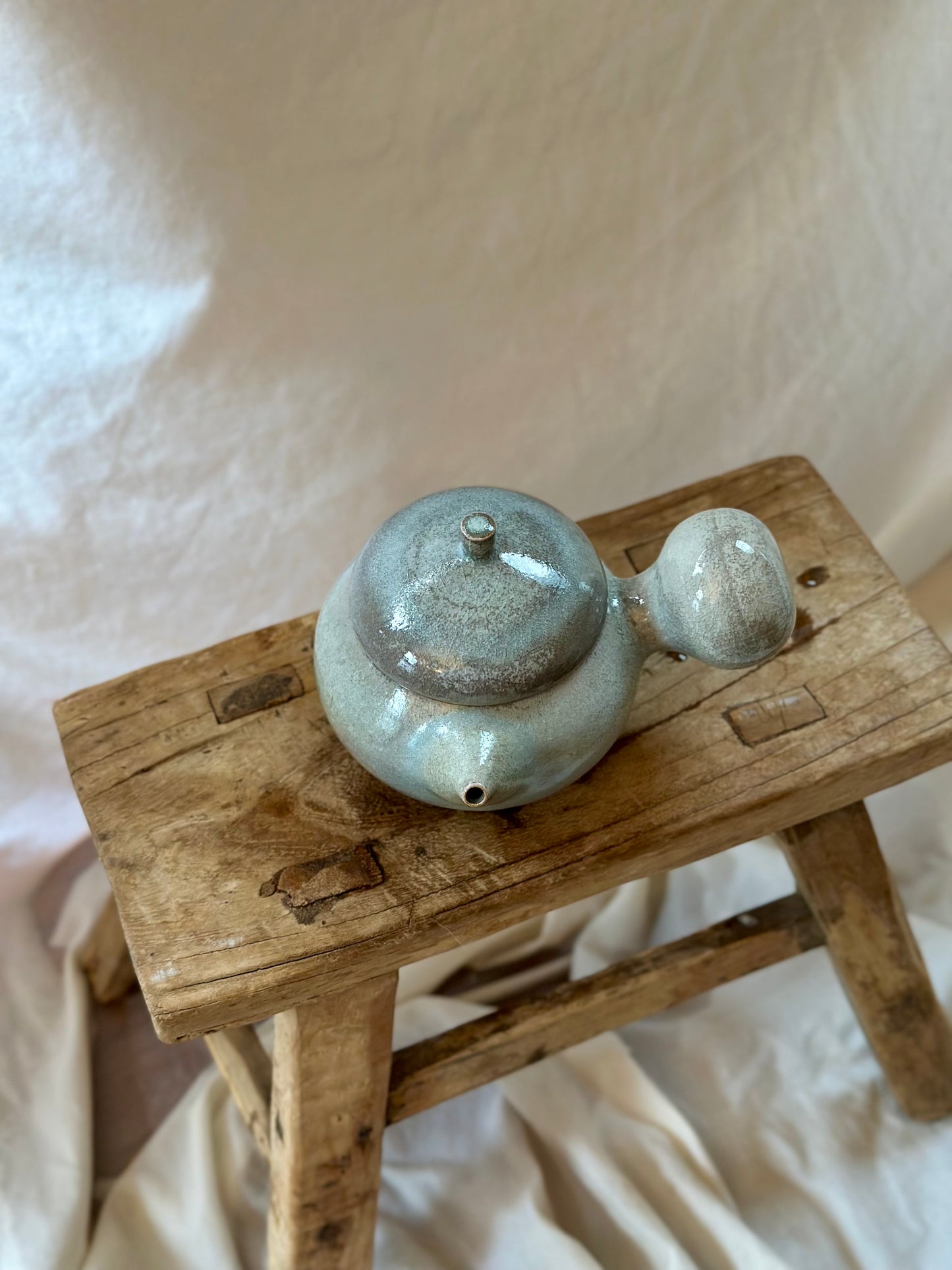 Glacial ash celadon kyusu revolve teapot