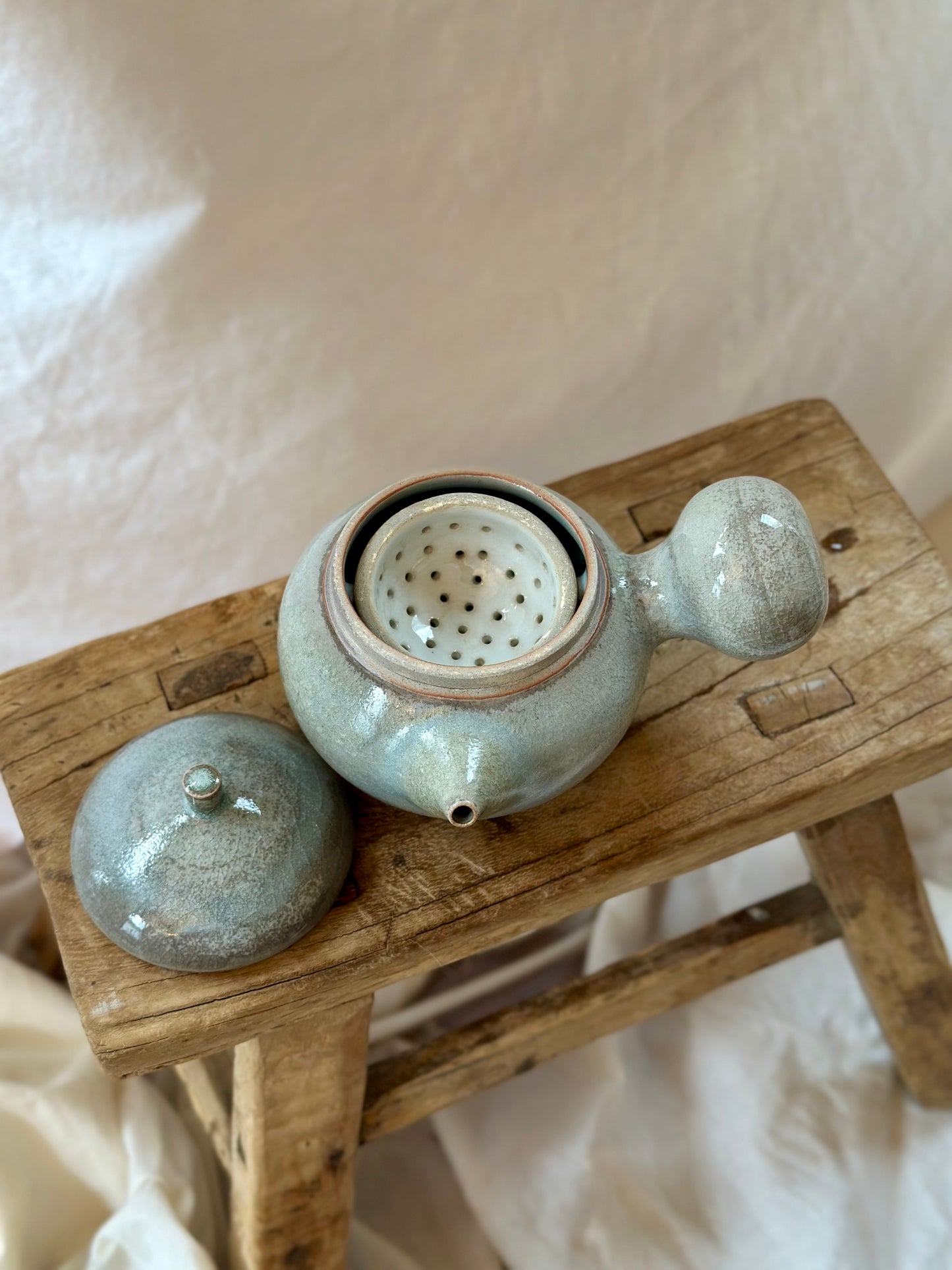 Glacial ash celadon kyusu revolve teapot