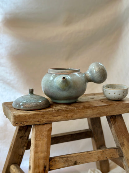Glacial ash celadon kyusu revolve teapot