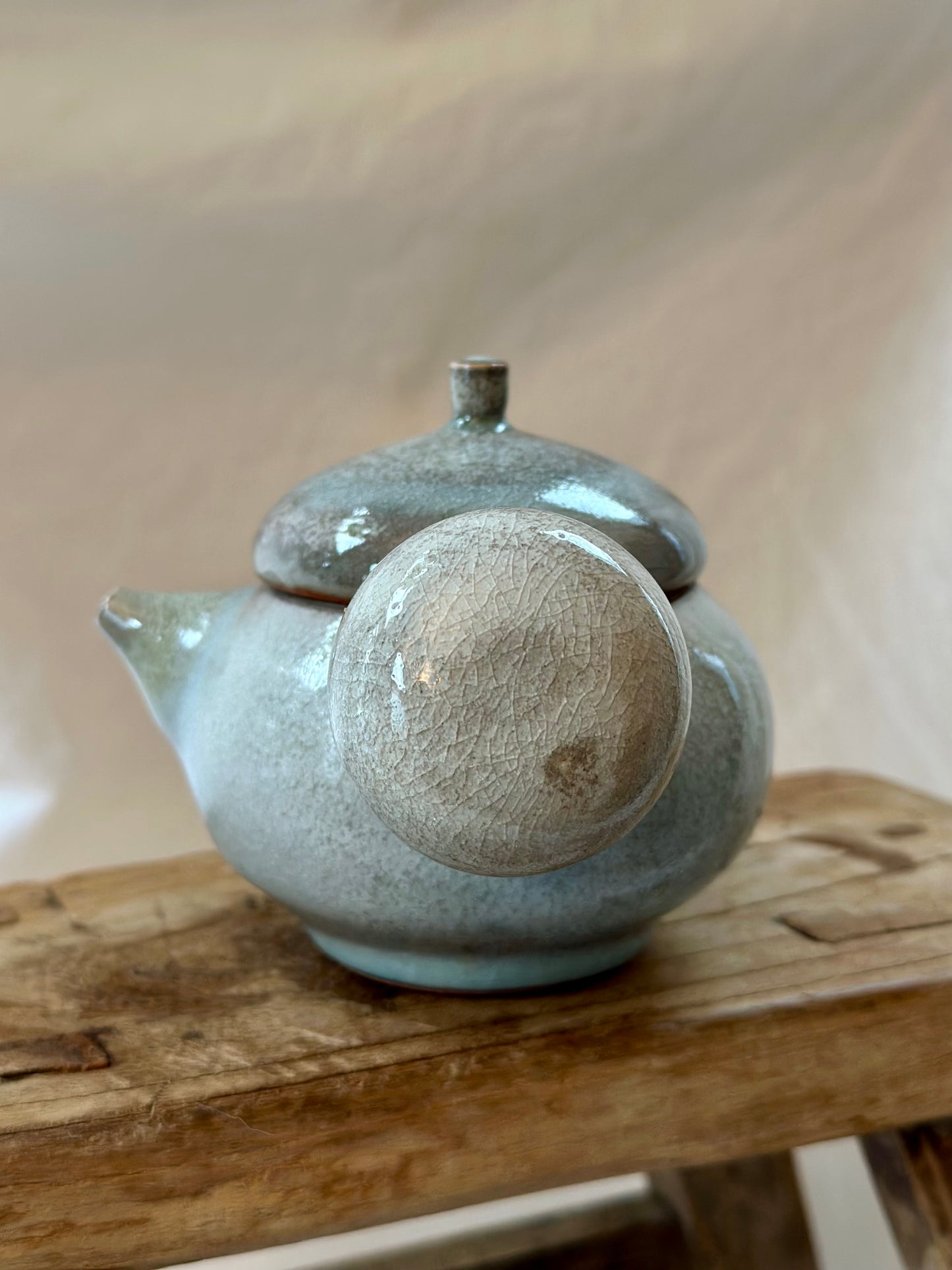 Glacial ash celadon kyusu revolve teapot