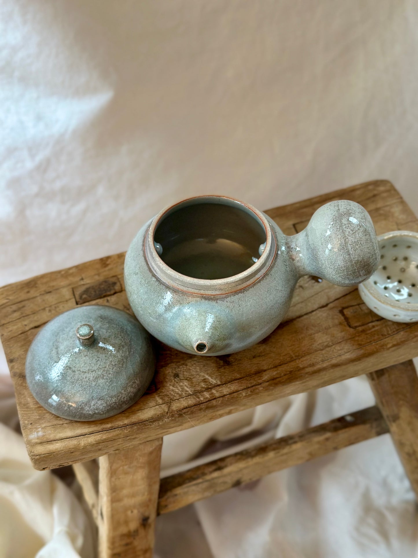 Glacial ash celadon kyusu revolve teapot