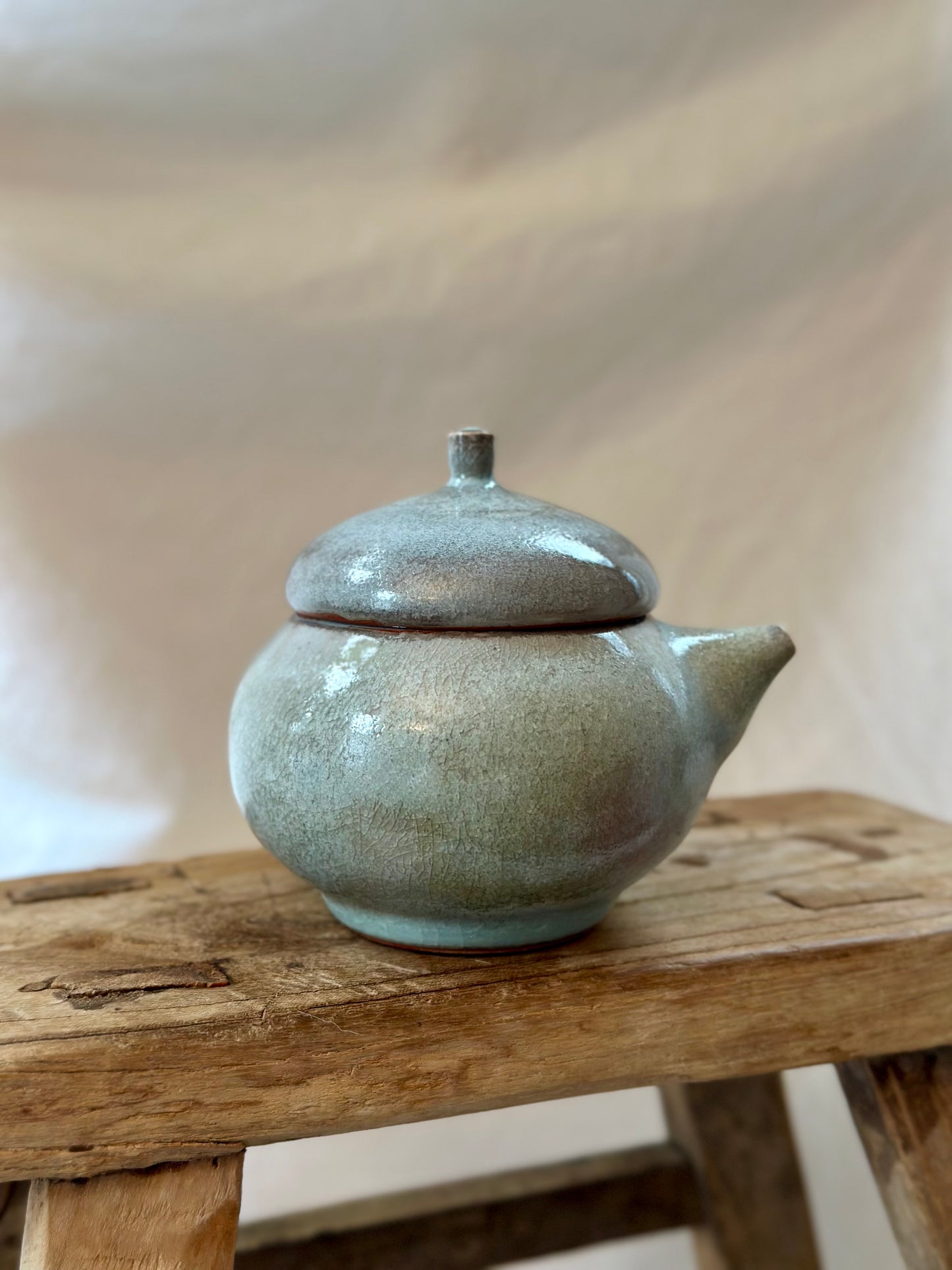 Glacial ash celadon kyusu revolve teapot